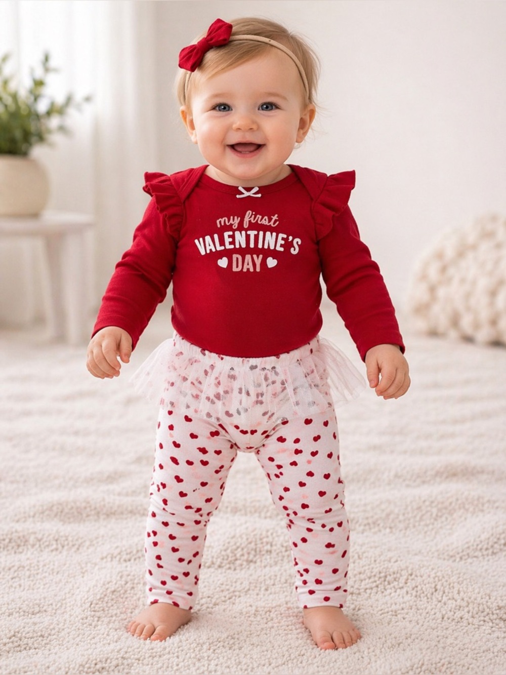 Lila & Jack Valentine’s Day Baby Outfit Heart Leggings Red Bodysuit Size 3-6M